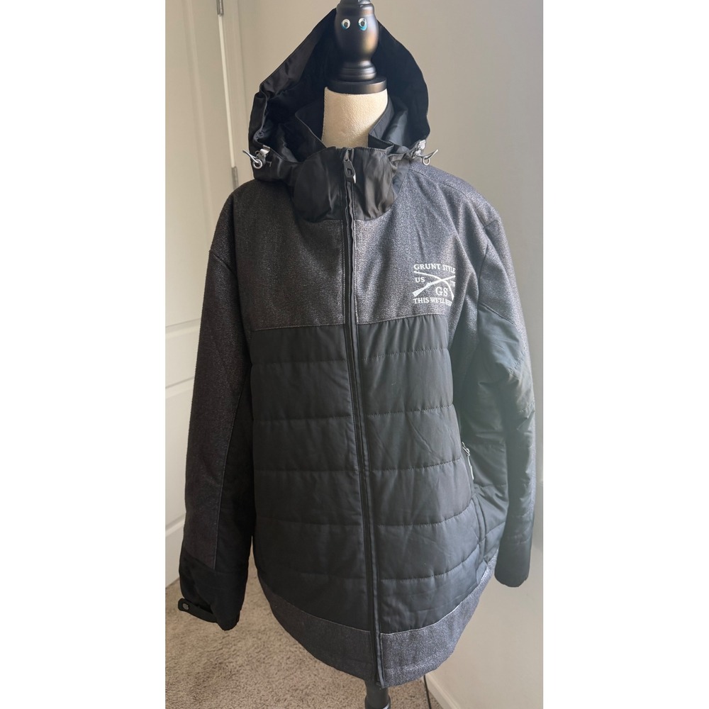 Grunt Style Mens Black Charcoal Removable Hood Hybrid Quilt Puffer Jacket XXL